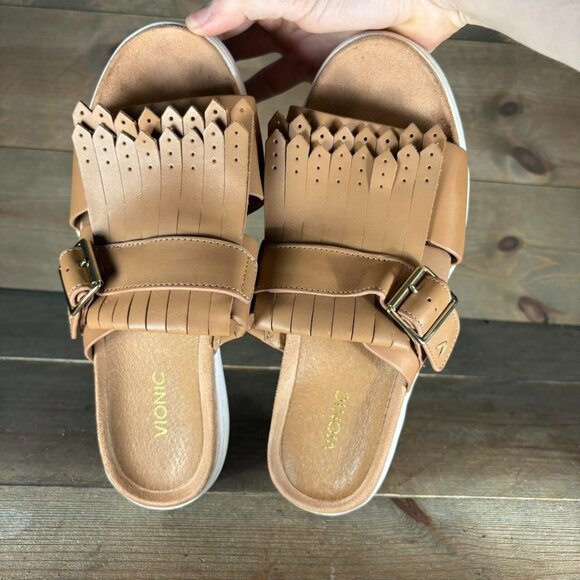 vionic fillmore womens size 8.5 shoes brown leather slip on slide comfort sandal - Picture 6 of 8